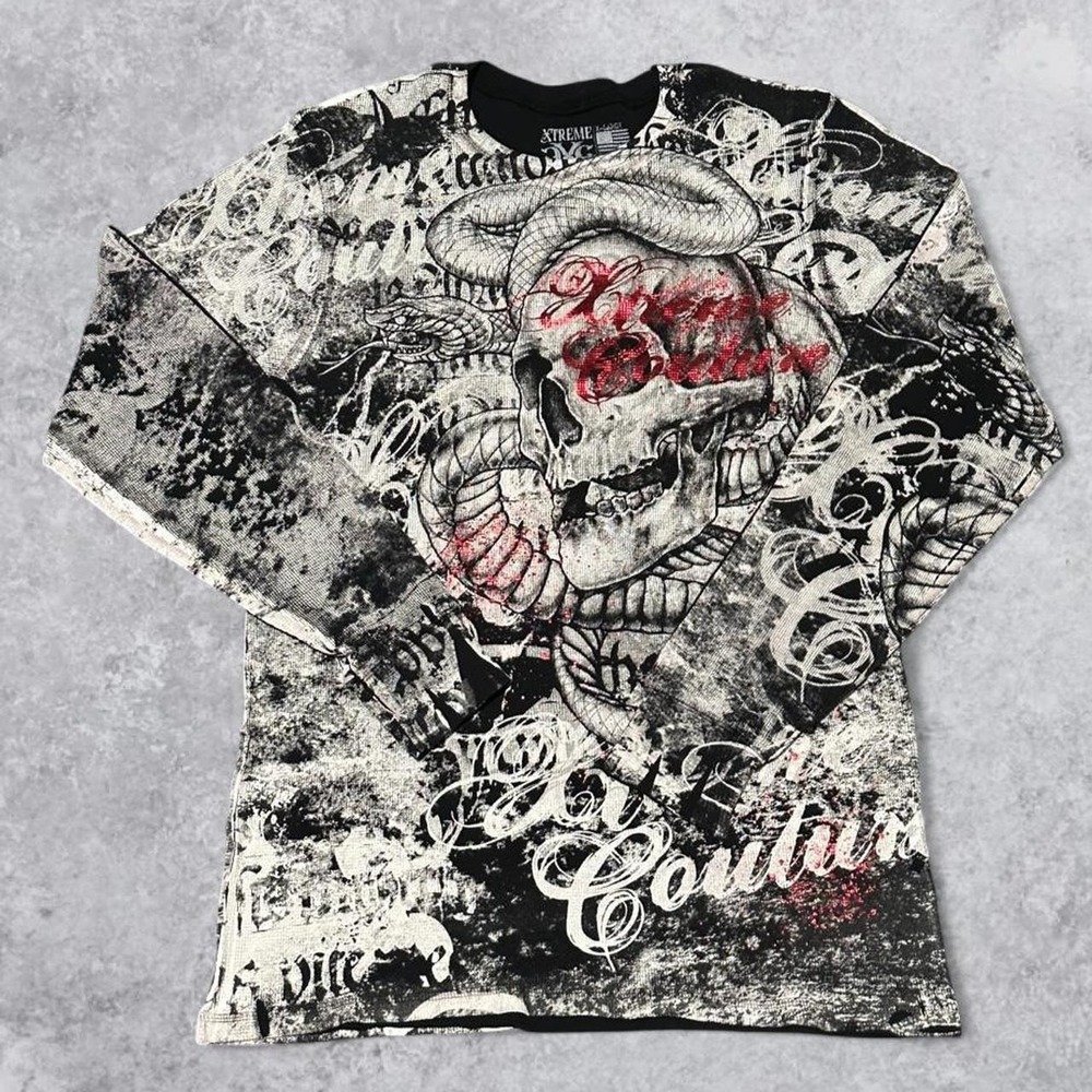 Y2K Skater Grunge Affliction Style Xtreme Couture AOP Shirt - Size XL!